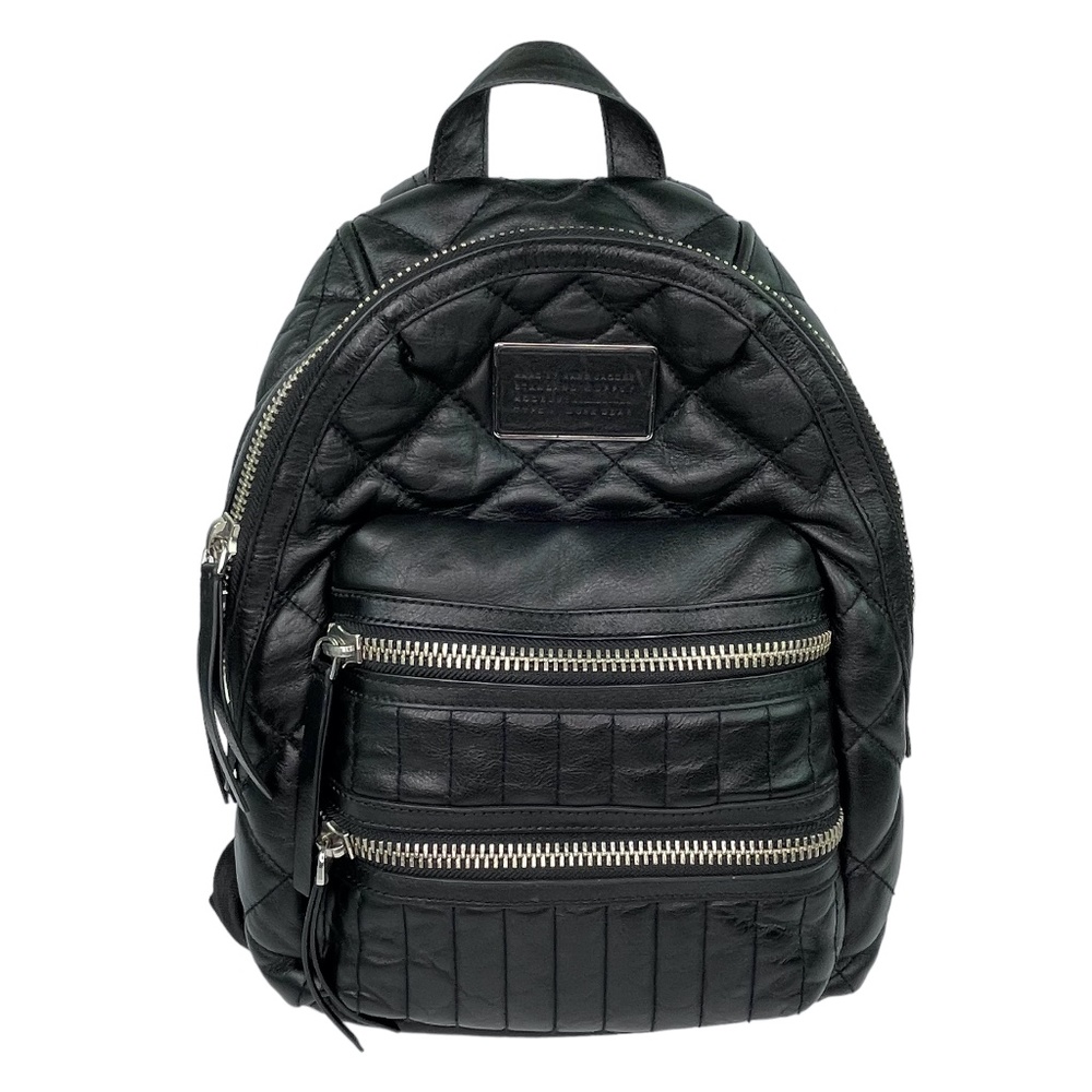Marc by Marc Jacobs Domo Biker Black Quilted Leather Zip Backpack with Pockets